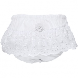Baby Girls White Rosebud Embroidered Lace Cotton Knickers